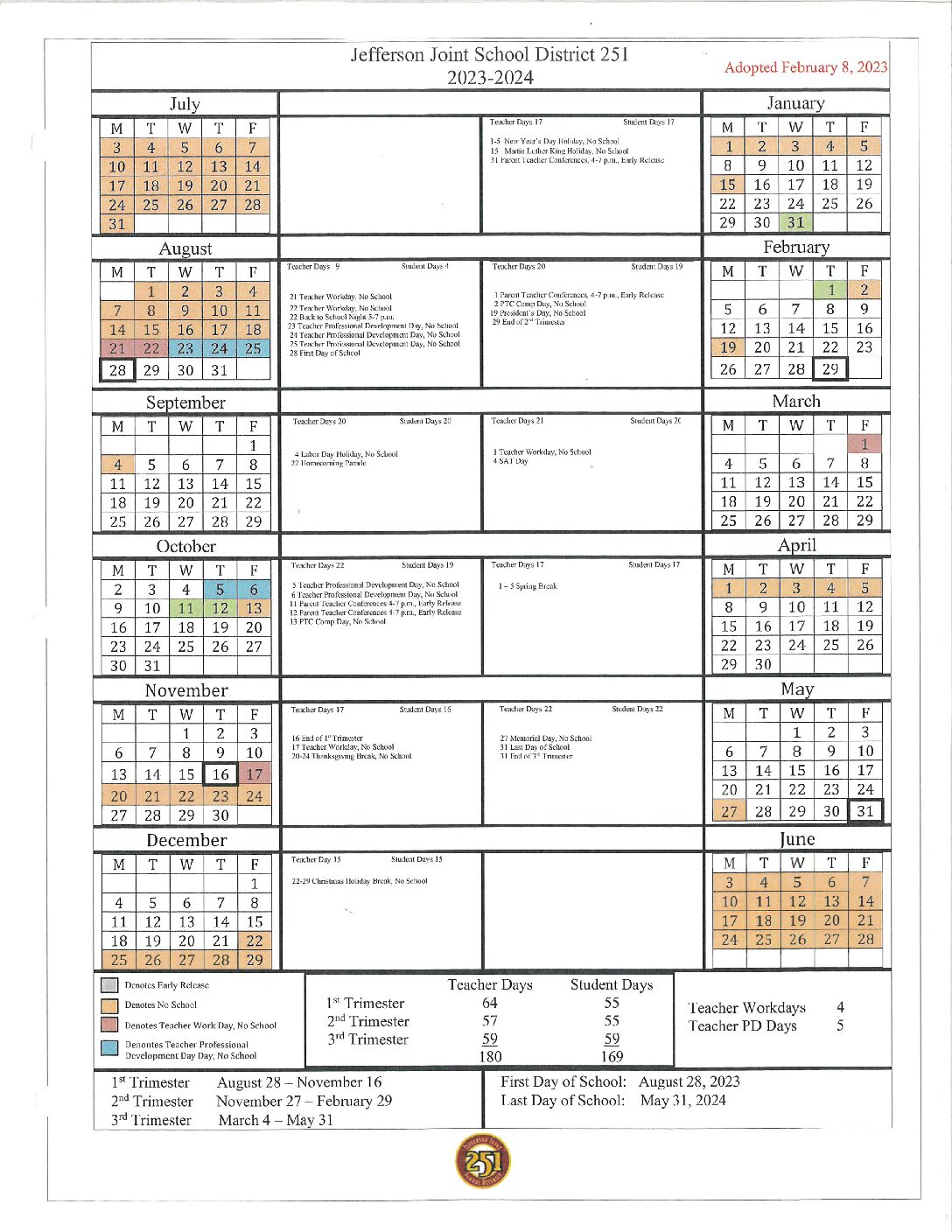 School Calendar | South Fork Elementary School Calendar | South Fork Elementary