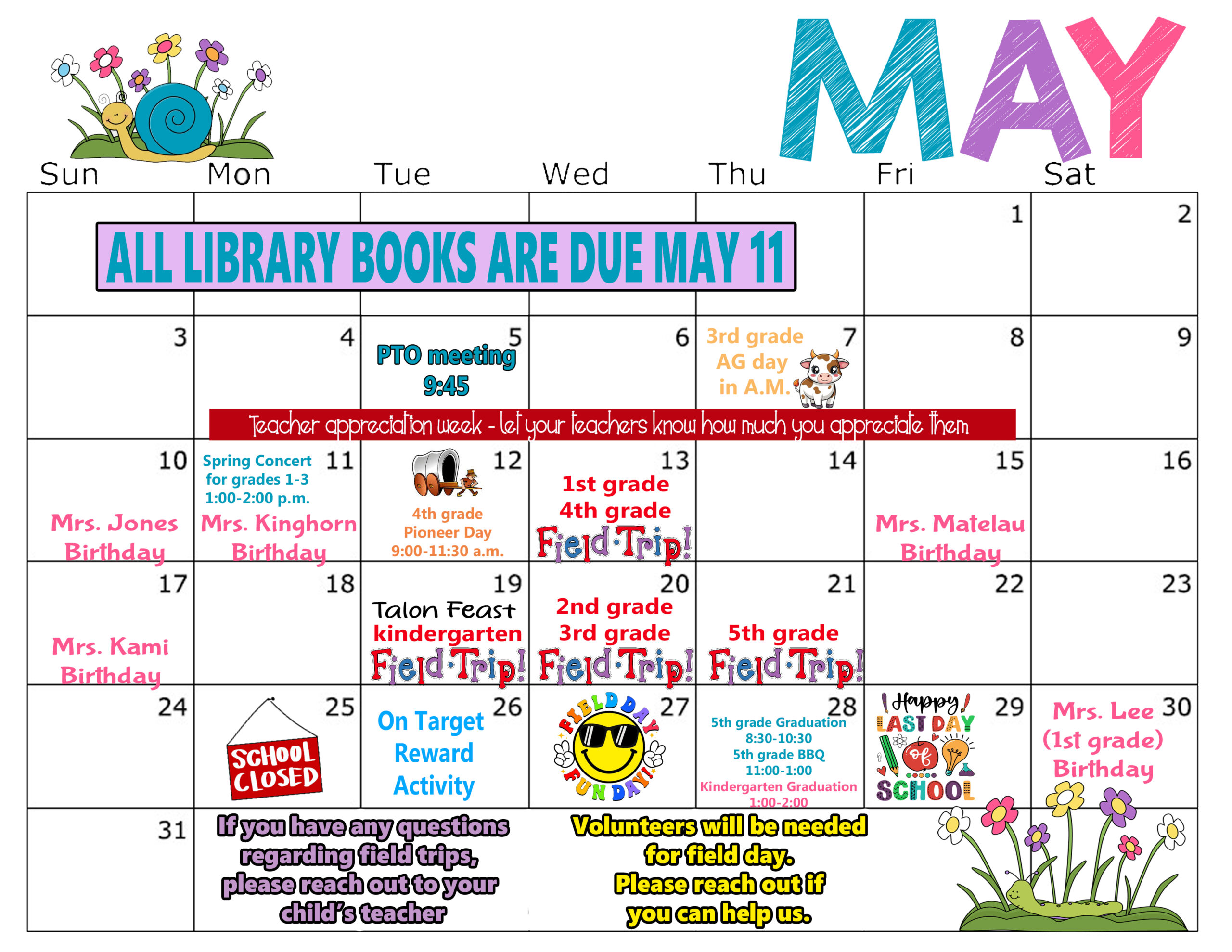 Calendar of events for April 